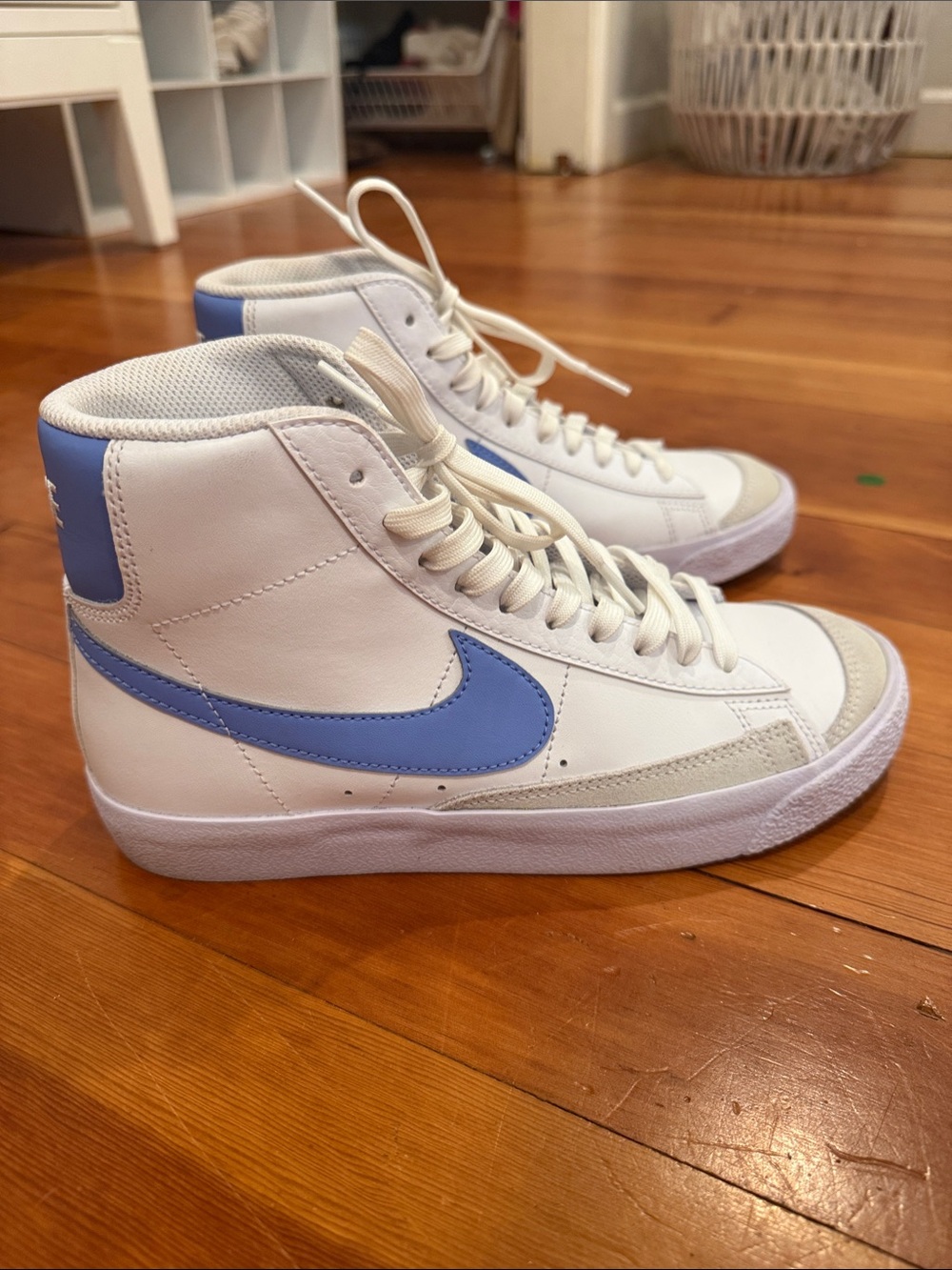 Nike Blazer High-Top Sneakers White with Light Blue Swoosh
